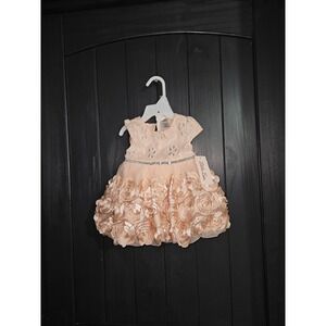 Little Lass Peach Floral Dress Special Occasion Girls Party Wedding Photo